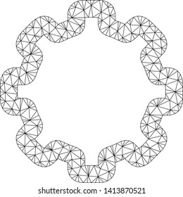 Mesh cogwheel polygonal icon vector illustration. Carcass model is created from cogwheel flat icon. Triangular network forms abstract cogwheel flat model.