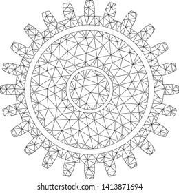 Mesh cogwheel polygonal icon vector illustration. Carcass model is based on cogwheel flat icon. Triangular mesh forms abstract cogwheel flat model.