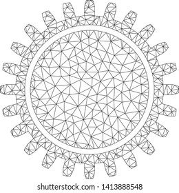 Mesh cogwheel polygonal icon vector illustration. Carcass model is based on cogwheel flat icon. Triangle mesh forms abstract cogwheel flat carcass.