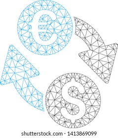 Mesh coins exchange polygonal icon vector illustration. Model is created from coins exchange flat icon. Triangle network forms abstract coins exchange flat model.