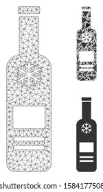 Mesh cold vodka bottle model with triangle mosaic icon. Wire carcass polygonal mesh of cold vodka bottle. Vector collage of triangle parts in variable sizes, and color tints.