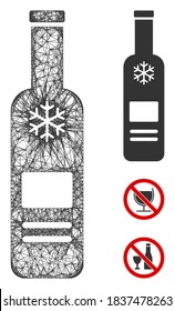 Mesh cold vodka bottle polygonal web 2d vector illustration. Carcass model is based on cold vodka bottle flat icon. Triangular network forms abstract cold vodka bottle flat model.
