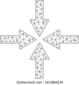 Mesh collide arrows polygonal 2d vector illustration. Model is based on collide arrows flat icon. Triangle net forms abstract collide arrows flat model.
