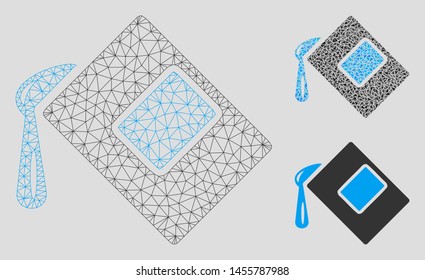 Mesh color fill model with triangle mosaic icon. Wire frame polygonal mesh of color fill. Vector mosaic of triangle parts in different sizes, and color tints. Abstract 2d mesh color fill,