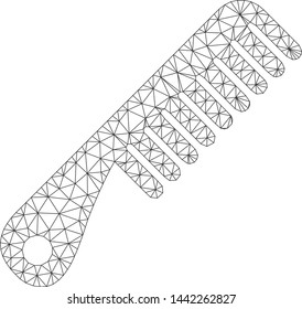 Mesh comb polygonal icon vector illustration. Carcass model is based on comb flat icon. Triangular network forms abstract comb flat carcass.