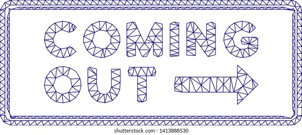 Mesh Coming out rectangle polygonal 2d vector illustration. Carcass model is based on Coming out rectangle flat icon. Triangular mesh forms abstract Coming out rectangle flat model.