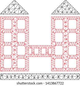 Mesh company building polygonal icon vector illustration. Model is based on company building flat icon. Triangular network forms abstract company building flat model.