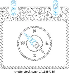 Mesh compass calendar day polygonal symbol vector illustration. Model is based on compass calendar day flat icon. Triangular net forms abstract compass calendar day flat model.