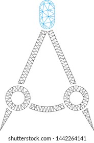Mesh compasses polygonal icon vector illustration. Carcass model is based on compasses flat icon. Triangular mesh forms abstract compasses flat model.