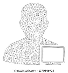 Mesh computer administrator polygonal 2d illustration. Abstract mesh lines and dots form triangular computer administrator.