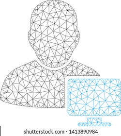 Mesh computer administrator polygonal icon vector illustration. Model is based on computer administrator flat icon. Triangular mesh forms abstract computer administrator flat model.