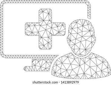 Mesh computer doctor polygonal icon vector illustration. Abstraction is based on computer doctor flat icon. Triangular network forms abstract computer doctor flat carcass.