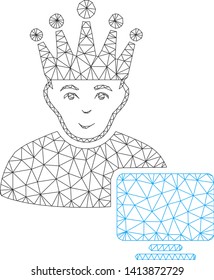 Mesh computer moderator polygonal 2d vector illustration. Carcass model is based on computer moderator flat icon. Triangular network forms abstract computer moderator flat model.