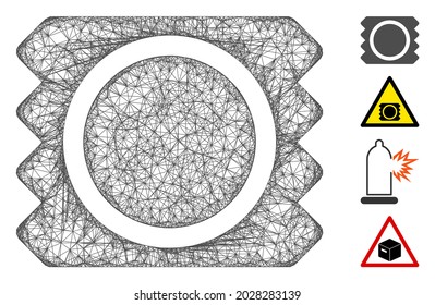 Mesh condom package web icon vector illustration. Model is based on condom package flat icon. Network forms abstract condom package flat model.