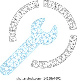 Mesh configure spanner polygonal 2d vector illustration. Carcass model is based on configure spanner flat icon. Triangle network forms abstract configure spanner flat model.