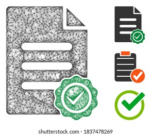 Mesh confirmation document polygonal web icon vector illustration. Carcass model is based on confirmation document flat icon. Triangular mesh forms abstract confirmation document flat model.