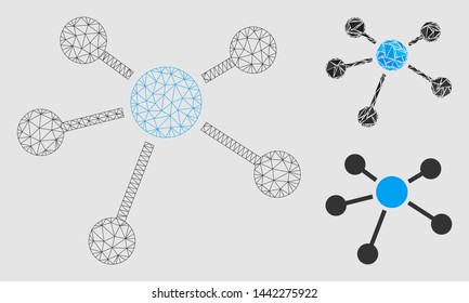 Mesh connections model with triangle mosaic icon. Wire frame polygonal mesh of connections. Vector mosaic of triangles in various sizes and color shades. Abstract 2d mesh designed with triangles.