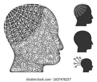 Mesh conservator head polygonal web 2d vector illustration. Carcass model is based on conservator head flat icon. Triangle mesh forms abstract conservator head flat model.