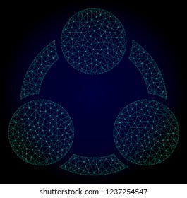 Mesh cooperation polygonal illustration. Abstract mesh lines, triangles and points on dark background with cooperation. Wire frame 2D polygonal line network in vector format on a dark blue background.
