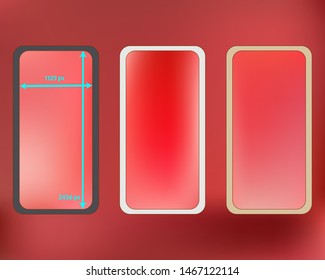 Mesh, coral colored phone backgrounds kit. Minimal backdrop. Elementary screen design set, isolated background. Pure separated groups, easy to edit EPS. 2436x1125 ratio.