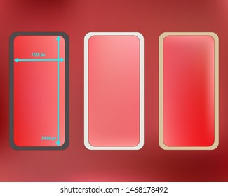 Mesh, coral colored phone backgrounds kit. Common screen design set, isolated background. Pristine separated groups, easy to edit EPS. Common backdrop. 2436x1125 ratio.