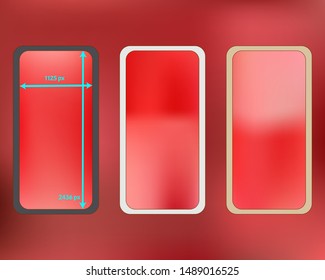 Mesh, coral colored phone backgrounds kit. Common screen design set, isolated background. Ordinary backdrop. Pure separated groups, easy to edit EPS. 2436x1125 ratio.