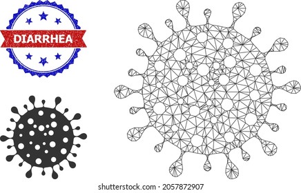 Mesh coronavirus framework illustration, and bicolor rubber Diarrhea stamp. Mesh carcass illustration is designed with coronavirus icon.