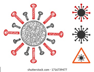Ilustración vectorial 2d del coronavirus poligonal de malla. La abstracción se basa en el icono plano del coronavirus. La malla triangular forma el modelo abstracto del coronavirus plano.