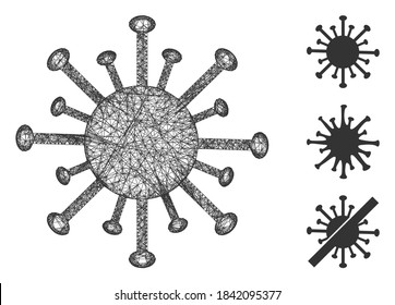 Mesh coronavirus polygonal web 2d vector illustration. Model is based on coronavirus flat icon. Triangular mesh forms abstract coronavirus flat model.