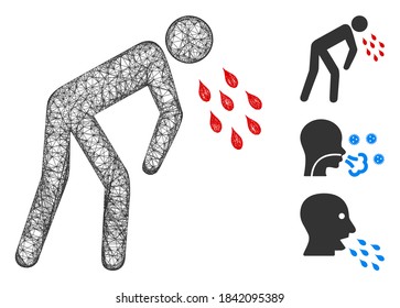Ilustración vectorial de ícono web poligonal de malla coronavirus. El modelo Carcass se basa en el icono plano de la enfermedad del coronavirus. La red triangular forma la caja plana de la enfermedad coronavirus abstracta.
