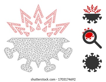 Estructura del coronavirus de malla ilustración del icono poligonal vectorial. El modelo se basa en el icono plano de la estructura del coronavirus. La red triangular forma un modelo plano de estructura de coronavirus abstracto.