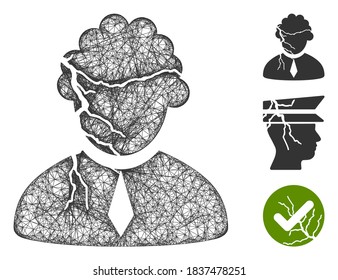 Malla corrompida juez de la imagen vectorial 2d web poligonal. El modelo de canales se basa en un icono plano de juez corrupto. Formas de red triangulares abstractas que juzgan la carcasa plana.