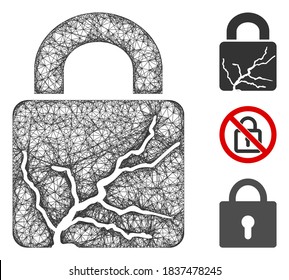 Mesh corrupted lock polygonal web icon vector illustration. Carcass model is created from corrupted lock flat icon. Triangular mesh forms abstract corrupted lock flat carcass.