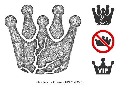 Mesh corrompió la monarquía, imagen vectorial de icono web poligonal. El modelo se basa en un icono plano de monarquía corrupta. La malla del triángulo forma la carcasa plana abstracta de la monarquía corrupta.
