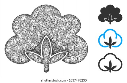 Mesh cotton flower polygonal web 2d vector illustration. Carcass model is based on cotton flower flat icon. Triangular network forms abstract cotton flower flat carcass.