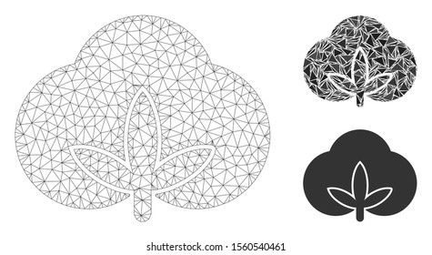Mesh cotton model with triangle mosaic icon. Wire frame polygonal mesh of cotton. Vector composition of triangle elements in different sizes, and color tones. 