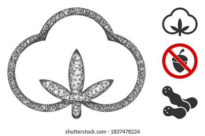 Mesh cotton polygonal web icon vector illustration. Carcass model is based on cotton flat icon. Triangle mesh forms abstract cotton flat carcass.