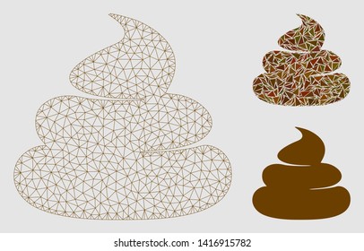 Mesh crap model with triangle mosaic icon. Wire frame triangular network of crap. Vector mosaic of triangle parts in various sizes and color shades. Abstract 2d mesh designed with triangular lines.