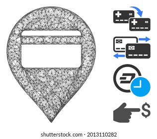 Mesh credit card pointer web 2d vector illustration. Carcass model is based on credit card pointer flat icon. Mesh forms abstract credit card pointer flat carcass.