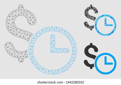 Mesh credit model with triangle mosaic icon. Wire frame triangular mesh of credit. Vector mosaic of triangle parts in various sizes and color tones. Abstract flat mesh designed with polygonal grid.