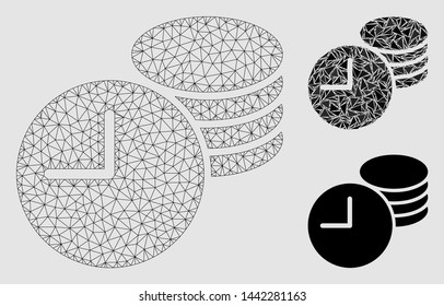 Mesh credit model with triangle mosaic icon. Wire frame polygonal network of credit. Vector mosaic of triangle parts in various sizes and color tints. Abstract flat mesh designed with triangles.