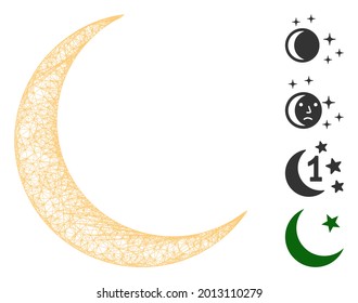 Mesh crescent web 2d vector illustration. Model is based on crescent flat icon. Network forms abstract crescent flat model. Wire frame flat line network isolated on a white background.