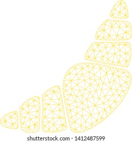 Mesh croissant model icon. Wire frame triangular mesh of vector croissant isolated on a white background. Abstract 2d mesh built from triangular lines and small circle.