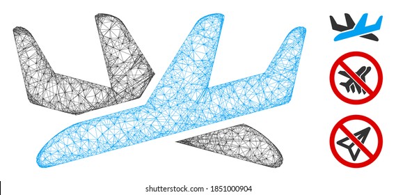 Mesh crossing airplanes polygonal web 2d vector illustration. Model is created from crossing airplanes flat icon. Triangular network forms abstract crossing airplanes flat model.