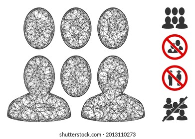 Mesh crowd web icon vector illustration. Carcass model is based on crowd flat icon. Mesh forms abstract crowd flat carcass. Wire frame flat web network isolated on a white background.