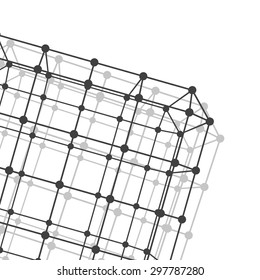 Mesh cubes. Polygons are interconnected points. Touching figures.