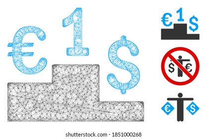 Mesh currency competition polygonal web icon vector illustration. Carcass model is based on currency competition flat icon. Triangular mesh forms abstract currency competition flat carcass.