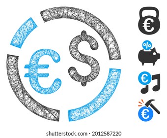 Mesh currency diagram web 2d vector illustration. Carcass model is based on currency diagram flat icon. Network forms abstract currency diagram flat carcass.