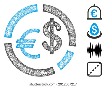 Mesh currency diagram web symbol vector illustration. Carcass model is based on currency diagram flat icon. Mesh forms abstract currency diagram flat model.