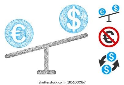 Mesh currency market swings polygonal web 2d vector illustration. Model is based on currency market swings flat icon. Triangle mesh forms abstract currency market swings flat model.